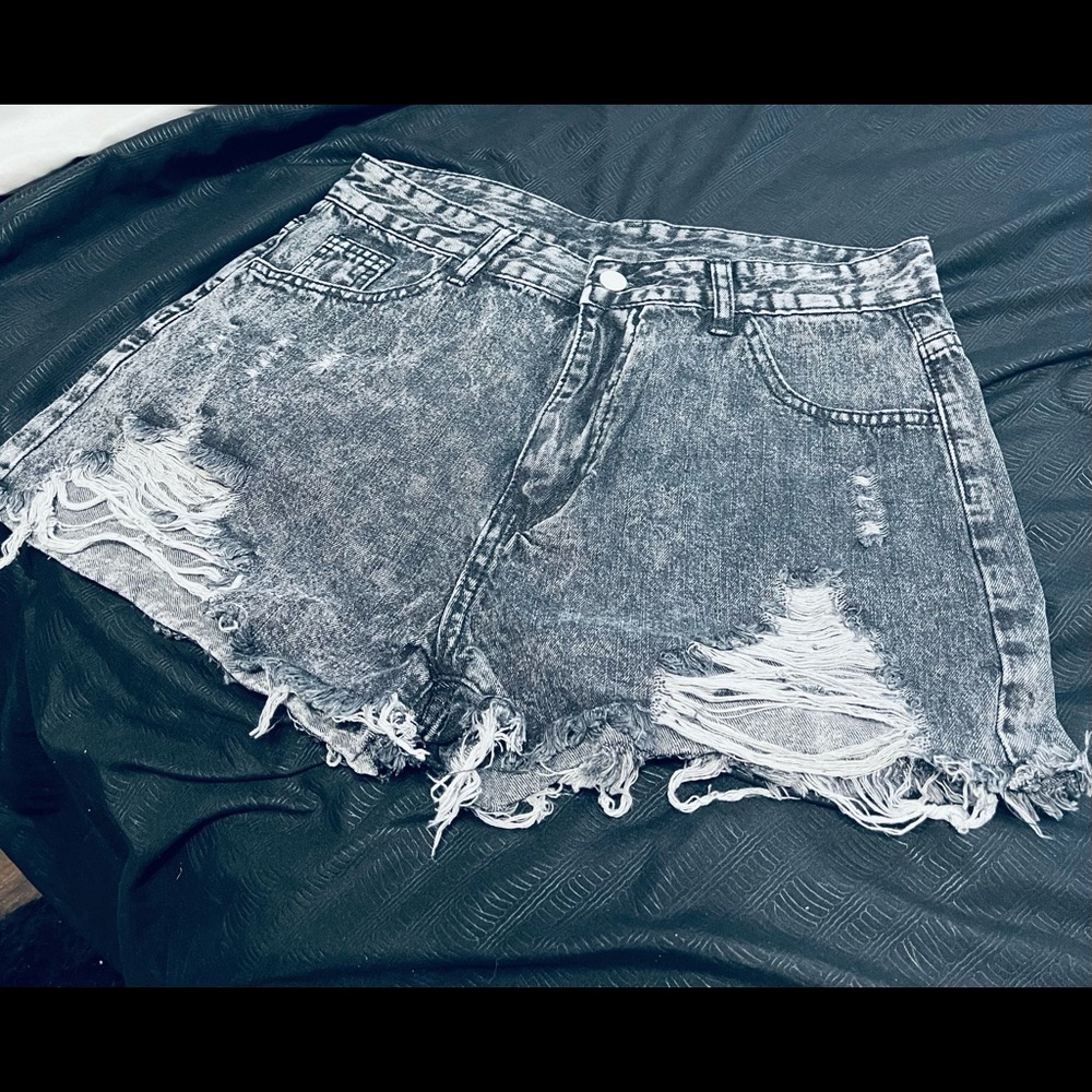 Black acid washed Jean shorts